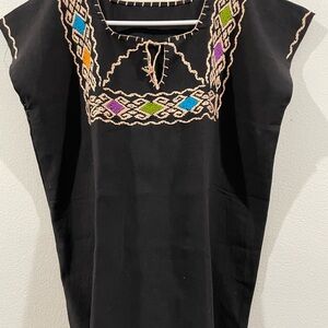 Embroidered Black Tunic Top